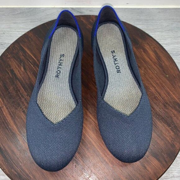 Rothy’s The Flat Women’s 7.5 Rounded Toe Shoes Navy Neautral Washable Slip On - Picture 6 of 10